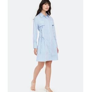 Studio D'aaRI Shirt Dress Striped Blue White Cotton Blend Size Small NEW